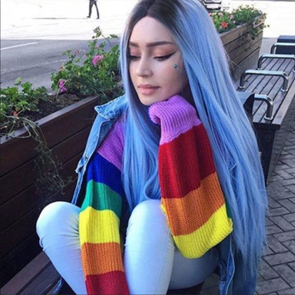 💕Baby Blue OMBRÉ 24” STRAIGHT LACE FRONT  WIG NWT